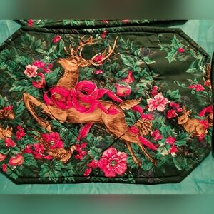 Festive Green and Red fabric placemats, reversible, never used